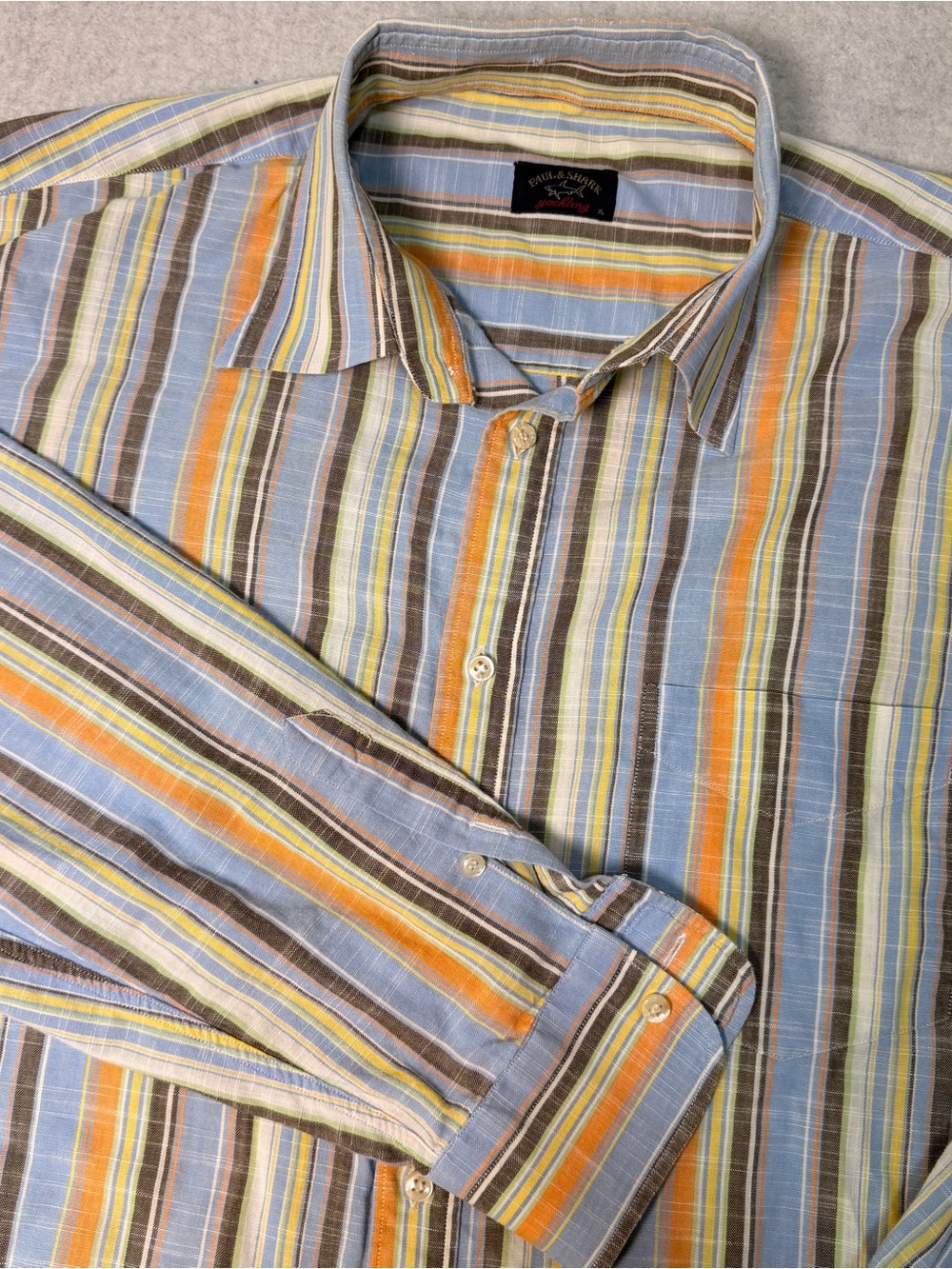Paul & Shark Men's Multistripe Button-Down Shirt in Blue, Orange & Brown